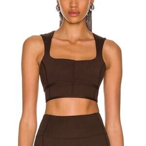 Women's Le Ore Chocolate Brown Square Neck Mesh Waist Andria Sports Bra